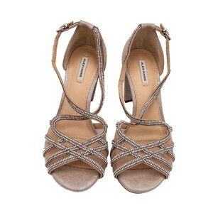 Alex Marie Womens Strappy Block Heel Sandals Size 8 Tan Silver Rhinestones